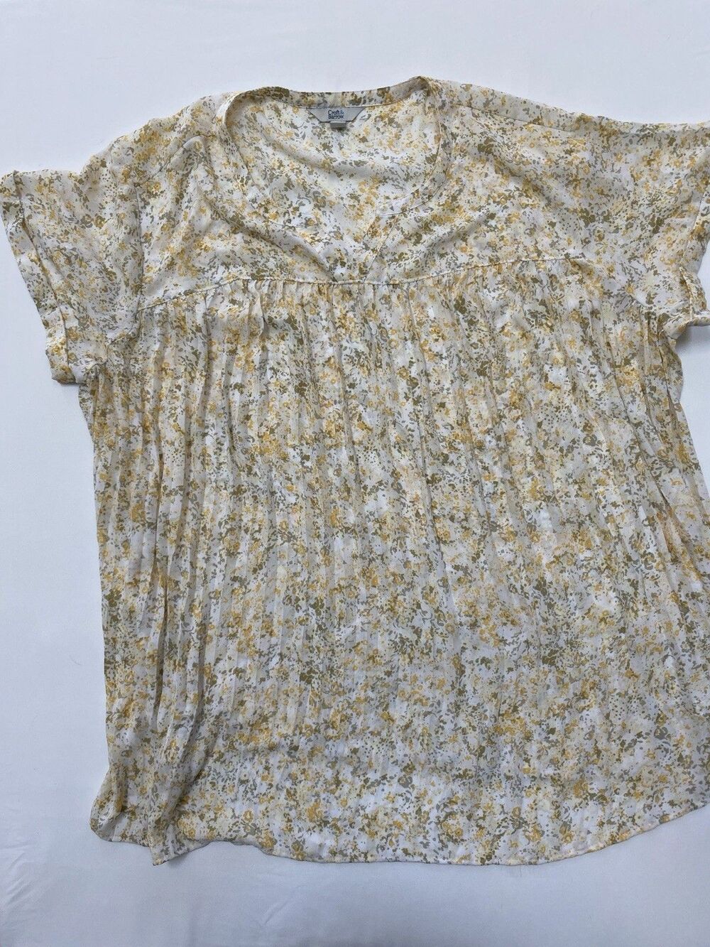 Croft Barrow 2X Floral Blouse Cottagecore Pleated Short Sleeve Shirt Plus Size